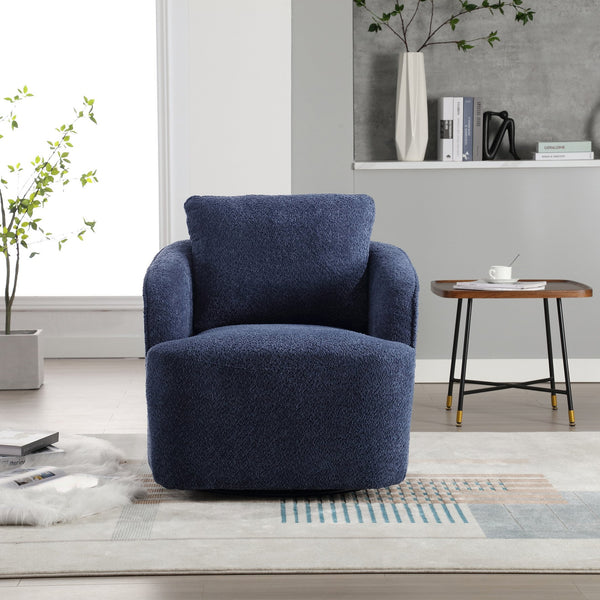 English Elm 30.3"w Boucle Barrel Swivel Chair 360 Rotation Lounge Seating for Living Room Navy W3188P400934