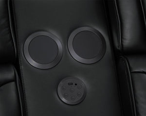 English Elm Jazmina Power Reclining Loveseat with Quilted Leather Aire Bluetooth Speakers and Led Lighting Black B2749P413350