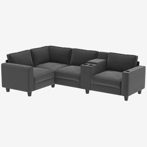 English Elm L-Shaped 4-Seater Corduroy Sofa With Storage Armrests, Usb Charging & Configurable Design, Grey W680S00050