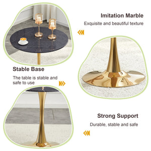 English Elm Round Faux Marble Tulip Pedestal Dining Table Mid Century Modern for Small Bistro Spaces Gold,Gray W2920P405351