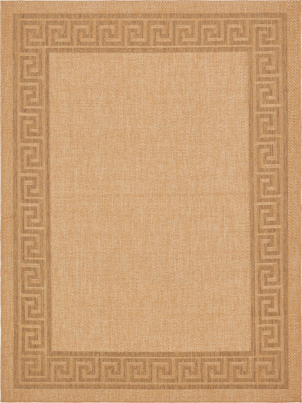 Unique Loom Outdoor Border Greek Key Machine Made Geometric Rug Light Brown, Light Brown/Tan/Brown 9' 0" x 12' 2"