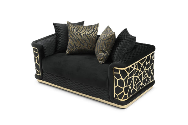 English Elm Talia Chic Micro Suede Loveseat with Patterned Arms, Gloss Brass Trim & Kiln-Dried Hardwood Frame Black 35 L x 26 W x 69 H B078P301560
