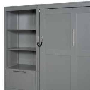 English Elm Queen Murphy Wall Bed with Wardrobe Drawers and Shelves for Studio or Guest Room Gray LP000865AAE-2