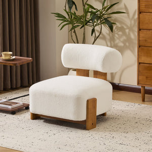 English Elm 27.25" Boucle Lounge Chair Solid Wood Frame Rolled Back Sculptural Living Room Accent N767P354792W