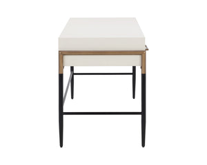 Sunpan Weldrick Desk - Elegant Acacia Wood Design with Soft Closing Drawers and Antique Brass Accents Oyster