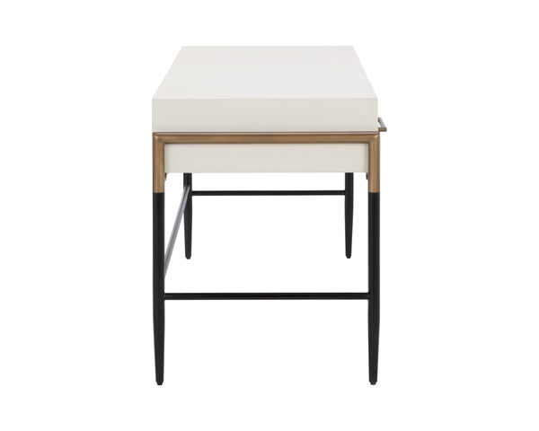 Sunpan Weldrick Desk - Elegant Acacia Wood Design with Soft Closing Drawers and Antique Brass Accents Oyster