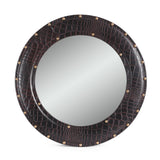 Christopher Knight Home® - Noble House - Dodds Handcrafted Boho Studded Croco Leather Round Wall Mirror, Dark Brown