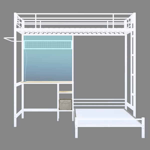 English Elm Metal Twin Over Bunk Bed with Full Guardrail Ladder and Convertible Iron Frame W3752S00005