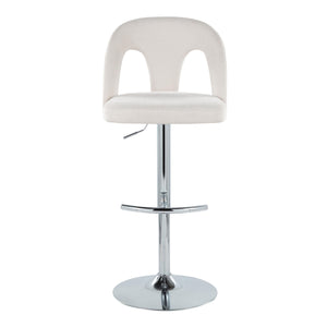 English Elm Adjustable Swivel Barstools Set of 2 White Fabric Padded Seats Chrome Base B202S01953