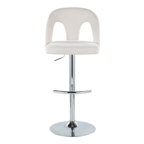 English Elm Adjustable Swivel Barstools Set of 2 White Fabric Padded Seats Chrome Base B202S01953