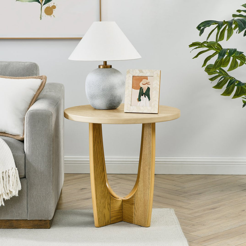 English Elm 25" Mid Century Modern Round End Table - Oak MDF Side Table, Sturdy 130lb Top, Stylish Nightstand W1801P195684