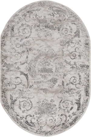 Unique Loom Finsbury Diana Machine Made Botanical Rug Gray, Ivory/Beige 5' 3" x 8' 0"