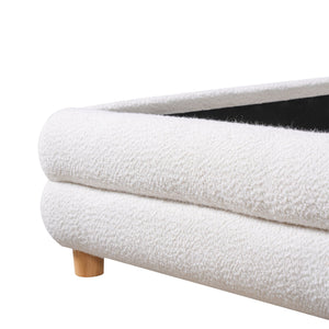 English Elm King Boucle Upholstered Bed Sculptural Arch Frame Solid Wood Legs Plush Headboard N757K371804W