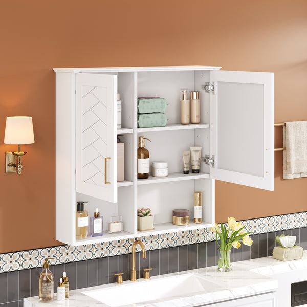 English Elm 2-in-1 Matte Wall Mounted Medicine Cabinet Soft Close Mirror Storage for Bathroom Vanity White N710P389456K