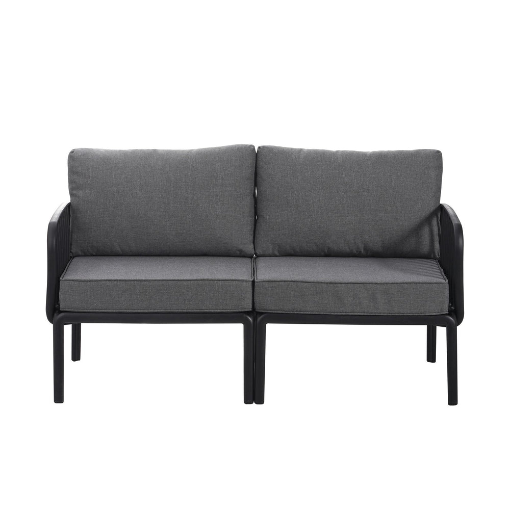 English Elm Christopher Knight Home® - 3 Piece Patio Conversation Set with Deep Seating Loveseat and Square Glass Coffee Table, Waterproof Cushions, Modern Outdoor Patio Furniture for Porch and Balcony (Seats 2, Heavy-Duty 400lb Capacity) Black+ Gray N780P199459B