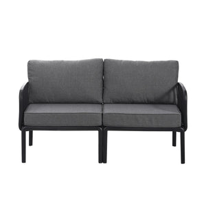 English Elm Christopher Knight Home® - 3 Piece Patio Conversation Set with Deep Seating Loveseat and Square Glass Coffee Table, Waterproof Cushions, Modern Outdoor Patio Furniture for Porch and Balcony (Seats 2, Heavy-Duty 400lb Capacity) Black+ Gray N780P199459B