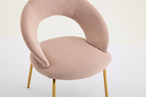 English Elm 061-Set Of 1 Pink Velvet Dining Chair With Curved Backrest & Golden Legs For Modern Spaces W527P255478