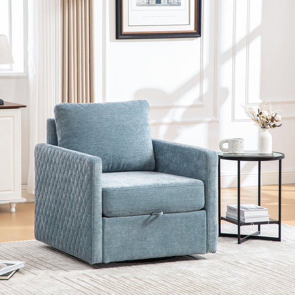 English Elm 29.5''w Chenille Swivel Club Chair with Hidden Storage Tufted Square Seat for Reading Nooks Blue W3118P419159