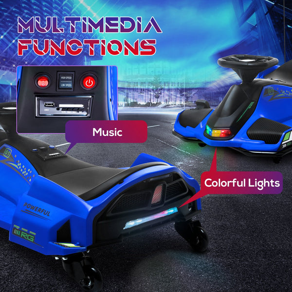 English Elm Aosom Kids Battery Powered Drift Kart with Led Lights Music and Slow Start Feature Blue W2225P217182