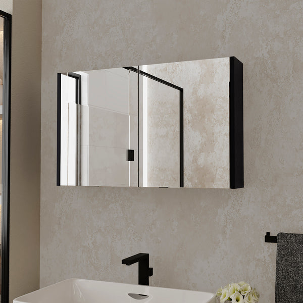 English Elm Medicine Cabinet Mansfield Black - Mirrored Double Doors, Engineered Wood, Spacious Shelves, Compact Durable Design B092P238735
