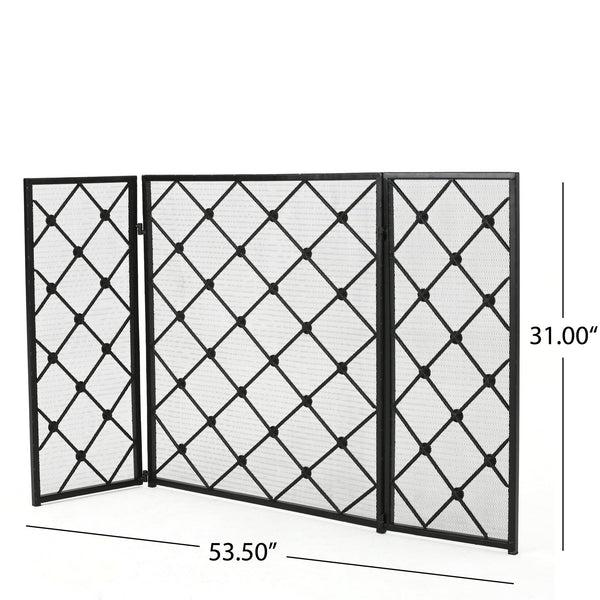 English Elm Christopher Knight Home® - FIRE Black Iron Fireplace Screen 34x31x4.5 Protective Mesh Guard Heat-Resistant Durable Design 61128.00