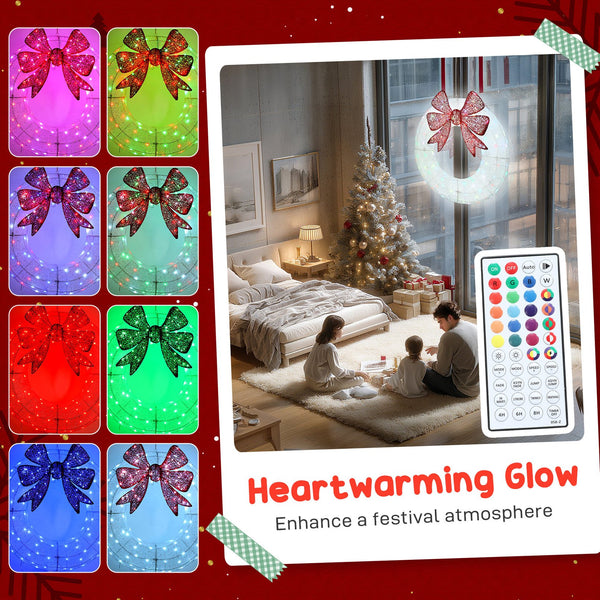 English Elm Christmas Lighted Wreath 36 Inch Dual Led Bow Holiday Door Decor with Timer T3971P412748