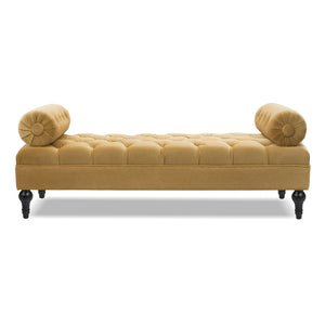 English Elm Jennifer Taylor Home - Lewis Bolster Arm Entryway Bench in Gold Velvet — Handcrafted hardwood frame, vintage bolsters, low 15" seat comfort Yellow B2719P238172