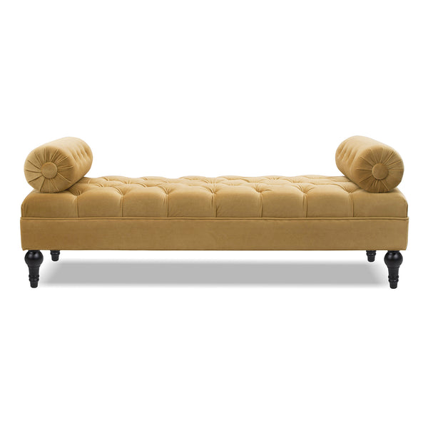 English Elm Jennifer Taylor Home - Lewis Bolster Arm Entryway Bench in Gold Velvet — Handcrafted hardwood frame, vintage bolsters, low 15" seat comfort Yellow B2719P238172