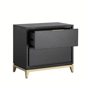Sunpan EDMUND Nightstand – Smoked Grey-Brown Acacia with Soft-Close Drawers & Gold Accents for Modern Elegance 106042