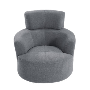 English Elm 360° Swivel Chair - Cozy Berber Fleece Barrel Accent Chair With Adjustable Headrest For Any Space N719P272676E
