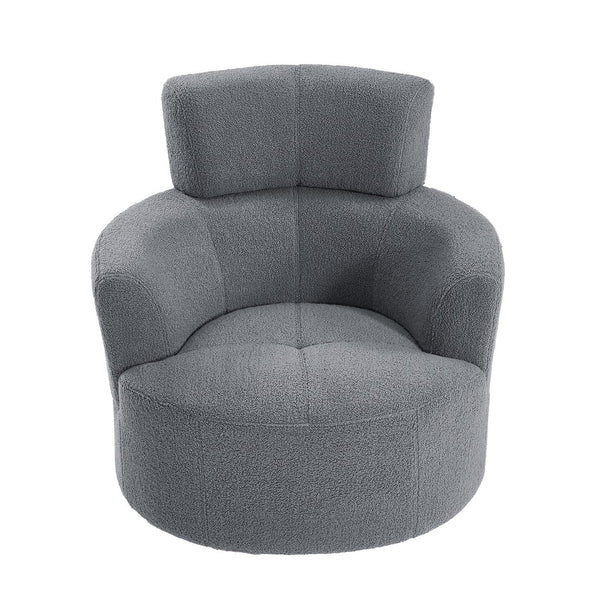 English Elm 360° Swivel Chair - Cozy Berber Fleece Barrel Accent Chair With Adjustable Headrest For Any Space N719P272676E