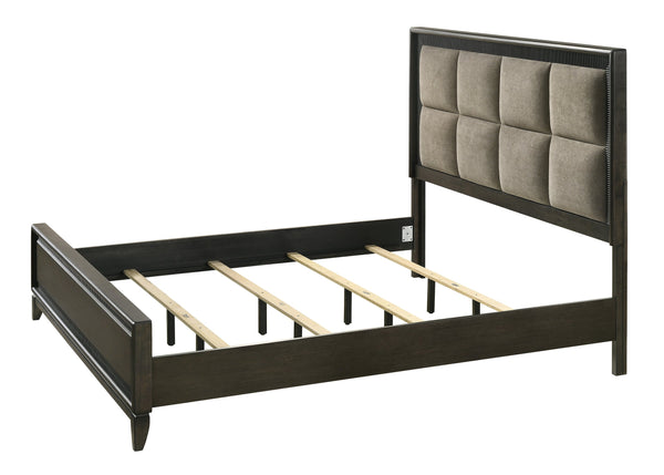 English Elm 1pc Elegant Queen Panel Bed Upholstered Headboard with Solid Wood Legs, Modern Luxe Bedroom Centerpiece Brown 86 L x 11 W x 7 H B011S01224