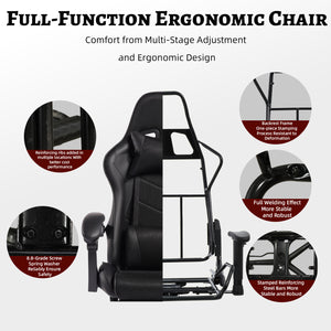 English Elm Deepfurniture Racing Style Gaming Chair Pu Leather Massage Lumbar Footrest Home Office Black W3860P428636