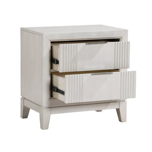 English Elm Antique Florence Nightstand, Antique White Finish, 2 Reeded Drawers with Chrome Pulls, 26x17x27" B011P246249