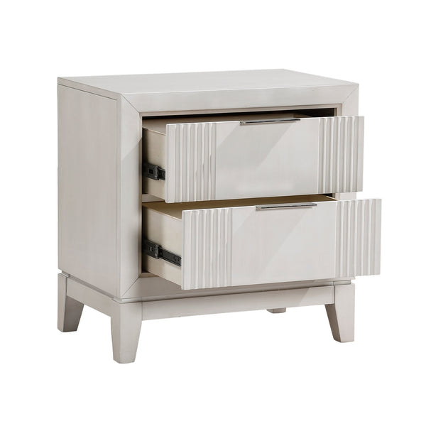 English Elm Antique Florence Nightstand, Antique White Finish, 2 Reeded Drawers with Chrome Pulls, 26x17x27" B011P246249