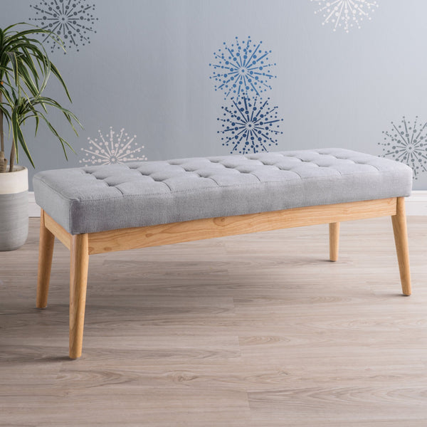 English Elm Ottoman Tufted Upholstered Bench with Birch Frame Mid-century Style for Bedroom Entry 60407.00LGY