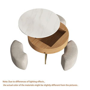 English Elm Vita Modern 31.5" Round Lift-Top Coffee Table Set with Iron Legs and Storage Shelves, Stylish Brown B341S00044