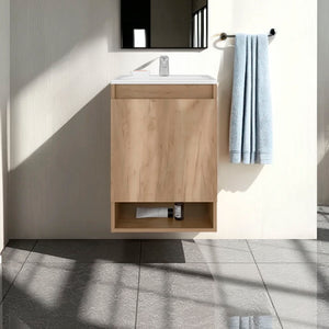 English Elm Nissi Oak Floating Bathroom Vanity 18" Wall-Mounted Compact Resin Sink Soft-Close Cabinet Durable Finish B070S00387