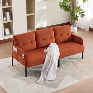 English Elm United We Win Corduroy Loveseat Plush Ergonomic Sofa with Spring Support Metal Legs Orange W1568P410045