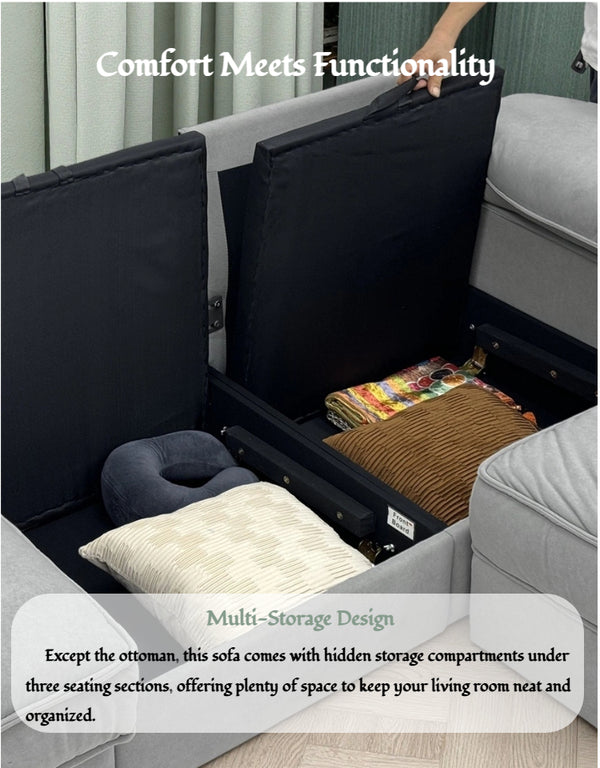 English Elm Fx-P20M-3S0-Gy Modern L-Shaped Sectional Sofa With Chaise & Ottoman – Cozy, Space-Saving Design! W576S00232