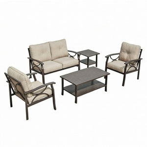 English Elm 5-piece Outdoor Steel Conversation Set with Thick Foam Cushions for Patio or Deck Beige B082S00121