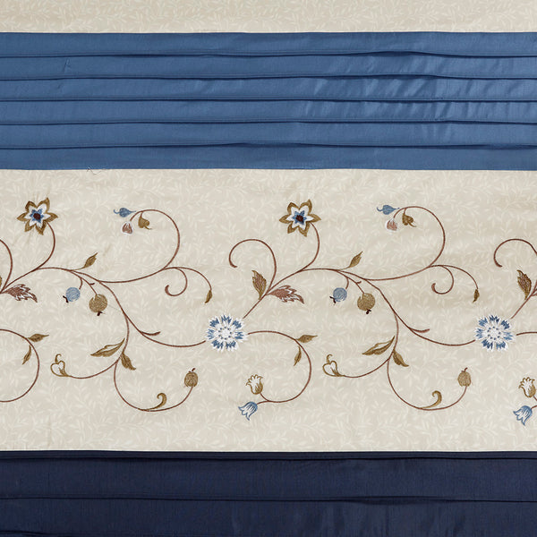 JLA Home Madison Park - Faux silk floral shower curtain in navy with tone-on-tone embroidery, hotel-inspired luxury look MP70-3452