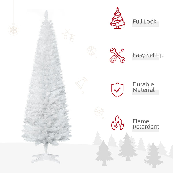 English Elm Homcom 6' Slim White Pencil Christmas Tree With 390 Realistic Branch Tips & Easy Assembly For Small Spaces W2225P229762