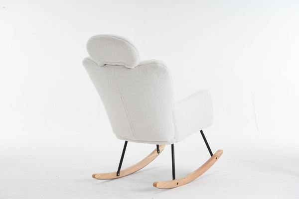 English Elm 055-teddy Plush Fabric Nursery Glider with High Back Support and Modern Rocking Base W527P228306