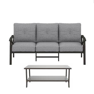 English Elm 7-piece Outdoor Sectional Set Steel Frame 9 Seat Patio Conversation with Cushioned Ottomans Gray B082S00125