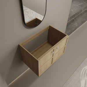 English Elm 30" Modern Wall-Mounted Bathroom Vanity Cabinet, Oak Plywood Finish, 2 Soft-Close Doors, Hardware Included W1972P265284