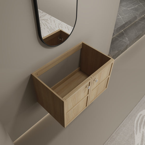 English Elm 30" Modern Wall-Mounted Bathroom Vanity Cabinet, Oak Plywood Finish, 2 Soft-Close Doors, Hardware Included W1972P265284