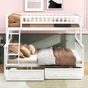 English Elm Twin Convertible Bunk Bed with Built-In Rolling Drawers and Solid Pine/MDF Frame, Space-Saving Durable Design White N7090004020K