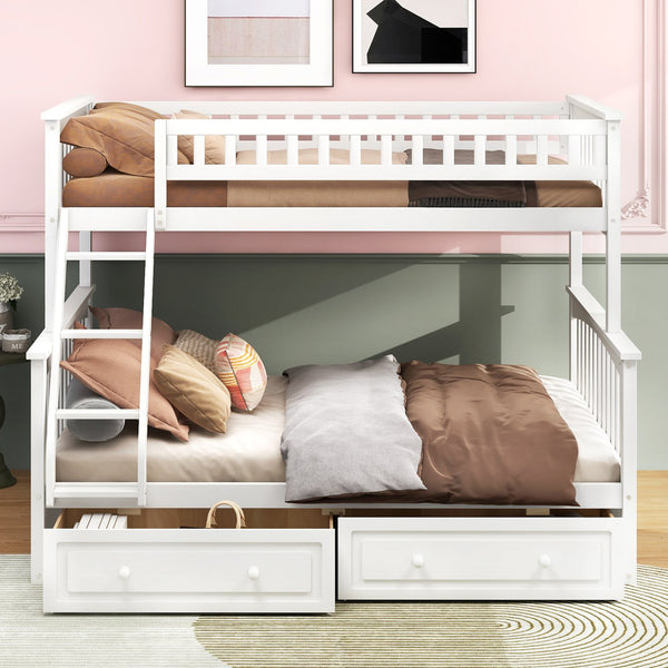 English Elm Twin Convertible Bunk Bed with Built-In Rolling Drawers and Solid Pine/MDF Frame, Space-Saving Durable Design White N7090004020K