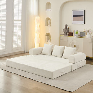 English Elm Comfy Convertible Folding Mattress Couch Sofa Bed with Chenille, Space-Saving Modular Lounge for Studio Beige W1143P330248